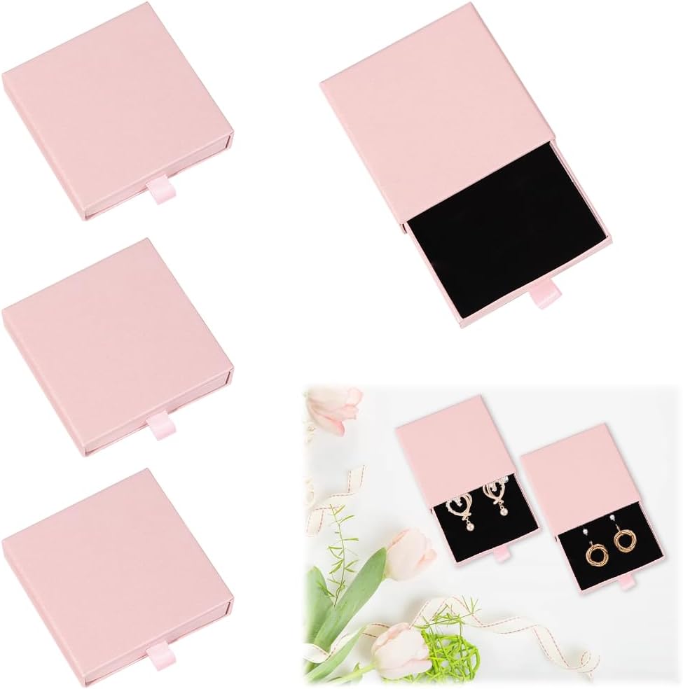DECARETADECARETA Set of 4 Jewellery Gift Box Small Gift Box Drawer Pink Jewellery Box Jewellery Box 9 x 9 x 1.7 cm Jewellery Box Gift Box Jewellery Rectangular Necklace Box Jewellery for Bracelet Ring