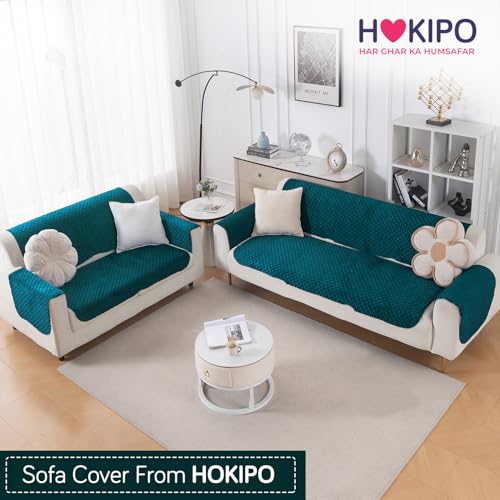 Image of HOKIPO Quilted Sofa Cover 3 Seater and 2 Seater Set - 5 Seater Sofa Cover (3+2) for Seat & Back | 'Quilt Classic' Teal (IN-927 * 2+926 * 2-Teal)