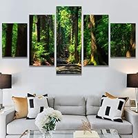SIGNWIN 5 Panel Canvas Wall Art Modern Art Dramatic Forest Multicolor Photography Romantics Scenic for Home Decorations Ready to Hang - 60