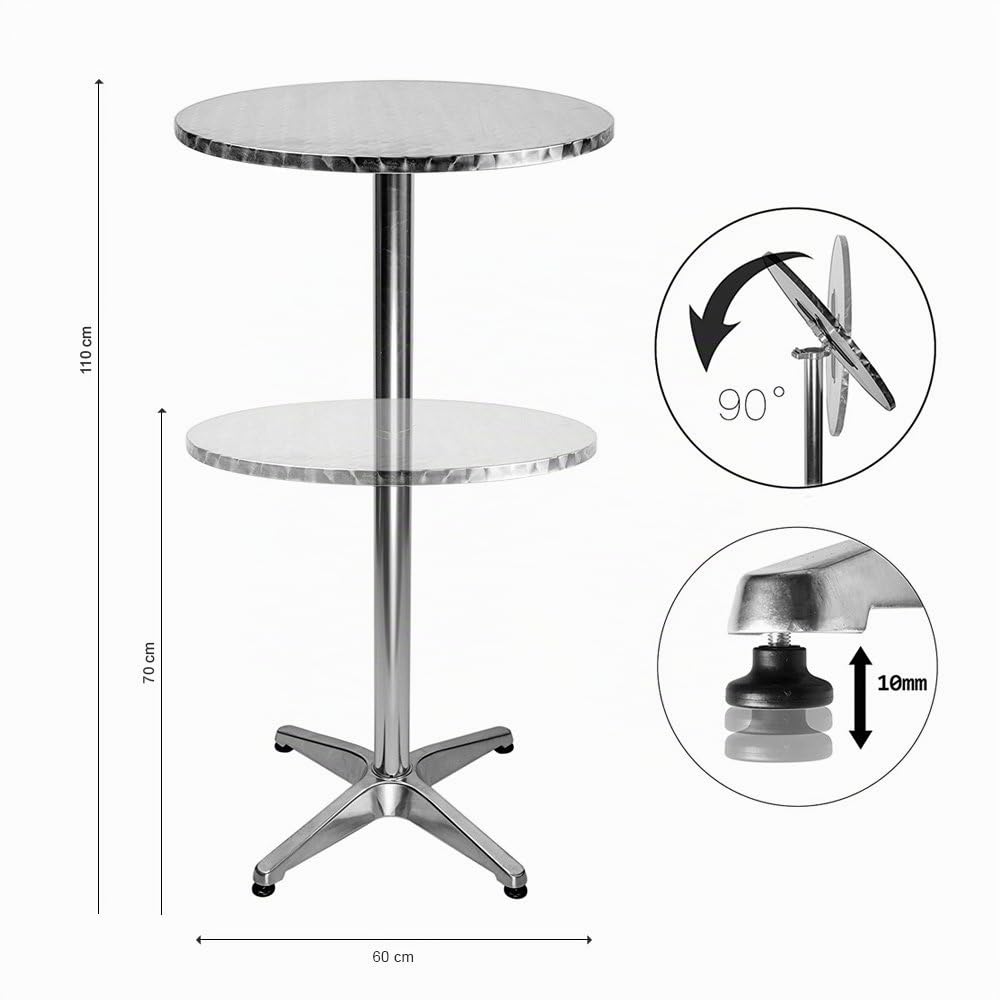 BAKAJI Table de Bar Haute 2en1 en alu Hauteur réglable Pliable 70cm/115cm Mange Debout extérieur Table Ronde, avec Plateau Pliant Peu encombrant