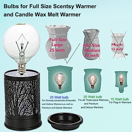 Wax Warmer Bulbs,G50 25 Watt Light Bulbs For Wax Warmer & Full Size Scentsy Warmer,G16.5 Globe Candelabra E12 Base Incandescent Clear Light Bulbs For Wax Warmer,Dimmable,2700K Warm White,6 Pack #TOP2