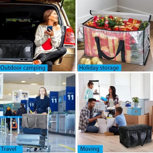 Extra Large Heavy Duty Moving Bags - Waterproof Duffle with Backpack Straps, Ideal for College Dorms & Oversized Clothes, 3 Pack with Strong Handles & Zipper