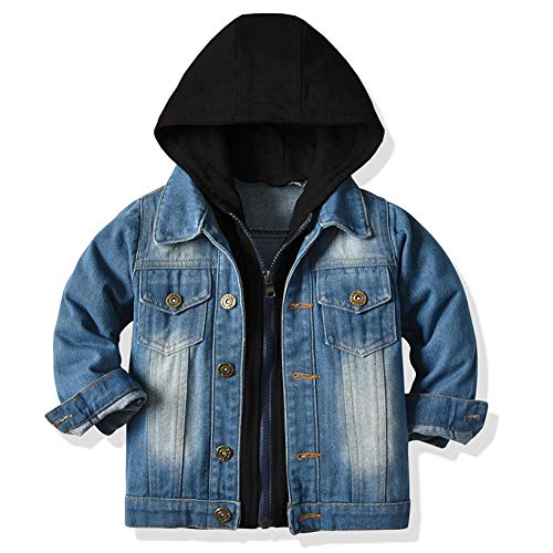 L SERVER Toddler Boys jean jacket,Baby Denim Jacket,Jean Jacket Hoodie Boys Girls,Kids Zipper Denim Jacket,Top Coat Outwear