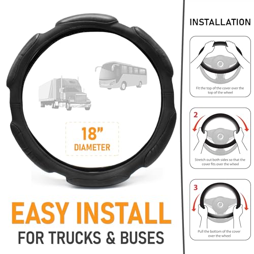 Goodyear Bus and Truck Steering Wheel Cover (18 INCHES) – Semi Truck, Vegan Leather Grip, Non-Slip, Comfortable, Heavy-Duty Protection Steering Wheel Cover