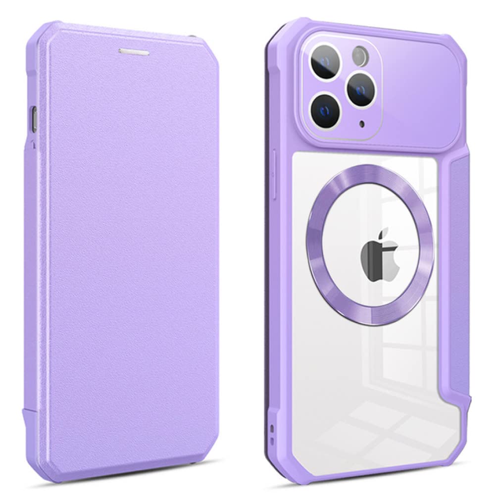 Funda de carga inalámbrica para iPhone 11 Pro ALLUPS de cuero púrpura 8