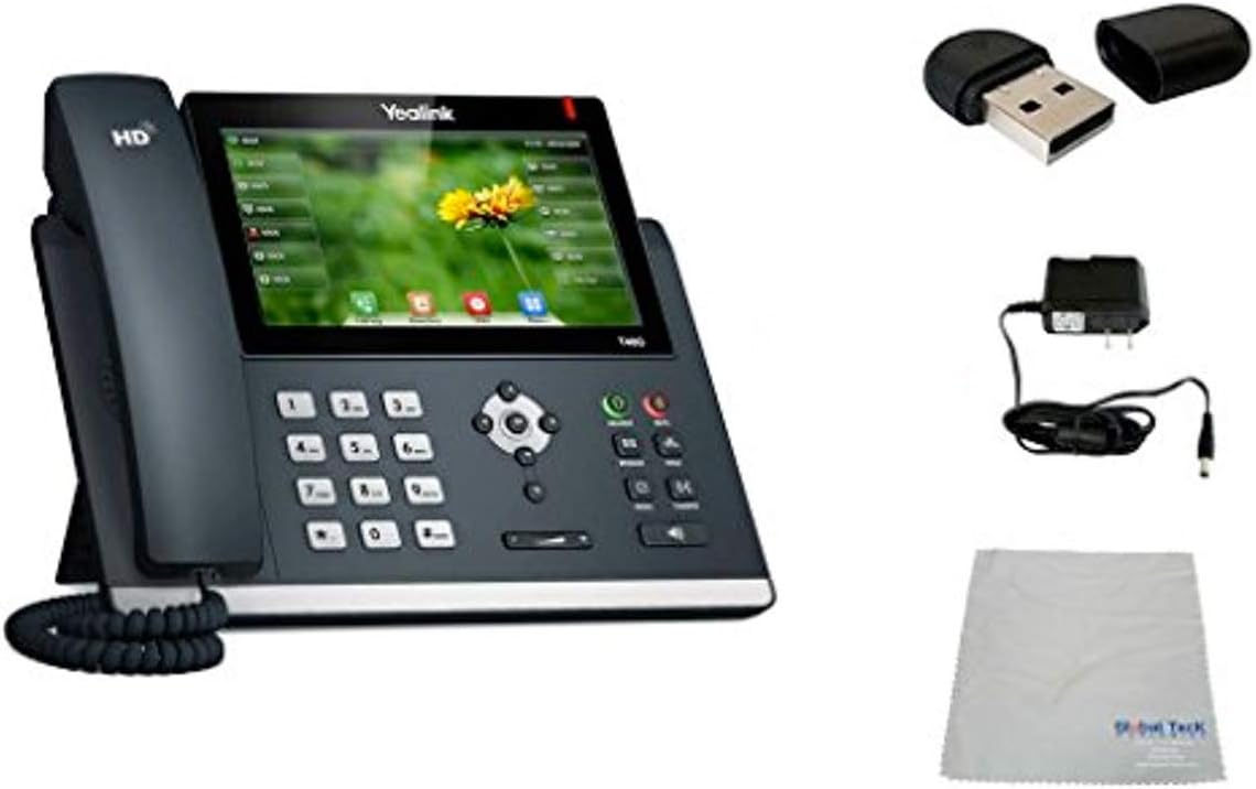 Yealink T48G SIP POE Office Phone Bundle with WiFi Dongle, Power Supply and Microfiber Cloth – Requires VoIP Service – Vonage, Ring Central, 8×8, Mitel, Cloud Services -(T48G WiFi Bundle)
