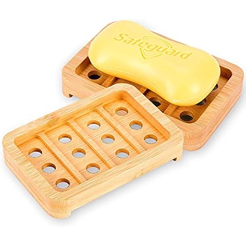 Bamboo Wood Soap Dishes, Soap Holder with Drain , Zero Waste Soap Stand | for Sink Deck Bathtub, Sponges, Scrubber | Nature Hand Craft | Set of 2 Cover