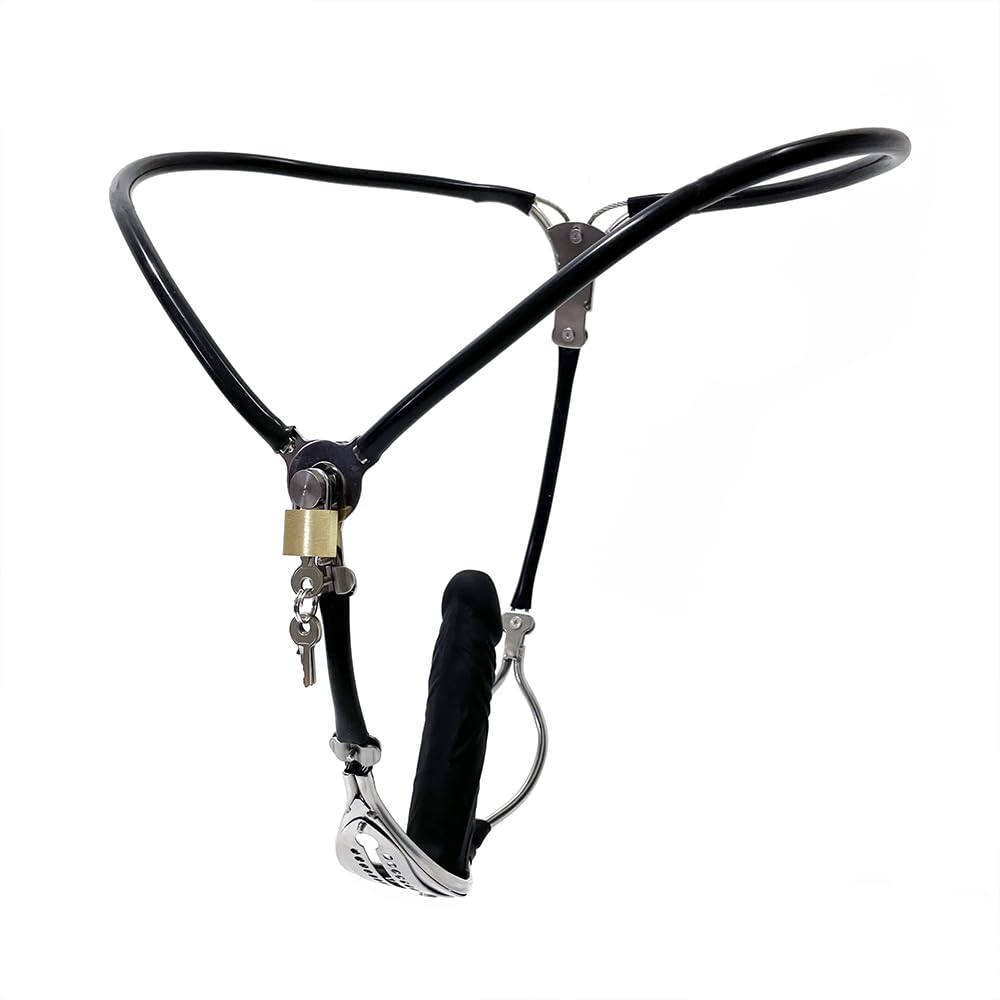 Cinturón de castidad BDSM for mujer Dispositivo de castidad de acero inoxidable Bragas de castidad con consolador Cinturones de castidad SM Bondage Jaula de castidad Cosplay for mujer(70/80C