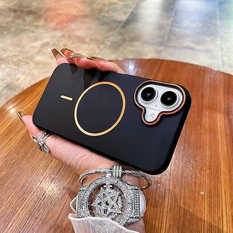 Image of Elzzi Compatible with iPhone 17 Case, MagSafe Compatible Magnetic Lychee Texture PC+TPU Back Cover, Soft Microfiber Inner Lining, Shockproof Slim Protective Case, Pine Green