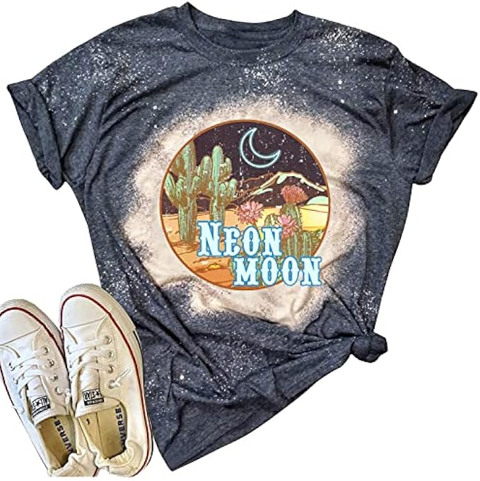 Vintage Bleached Country Music T-Shirt for Women Retro Western Cactus Graphic Tees Casual Short Sleeve Tops