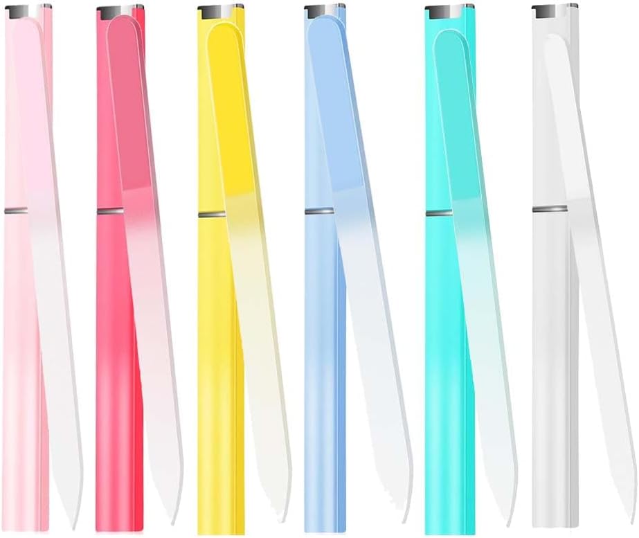 6 Pcs Crystal Glass Nail File Set Nail for Gel Nails Nail Accessories for Natural Manicure Nail Care (6 Color)