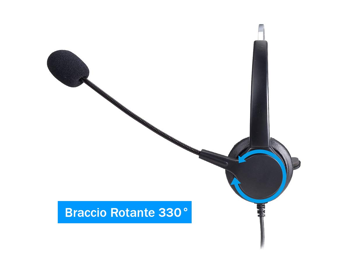 A2ZWORLD VH500-RJ9 Cuffia Monoaurale RJ9 Microfono Auricolare Professionale per Telefono Fisso IP Phone Ufficio Azienda Compreso Adattatore Libera Le tue Mani