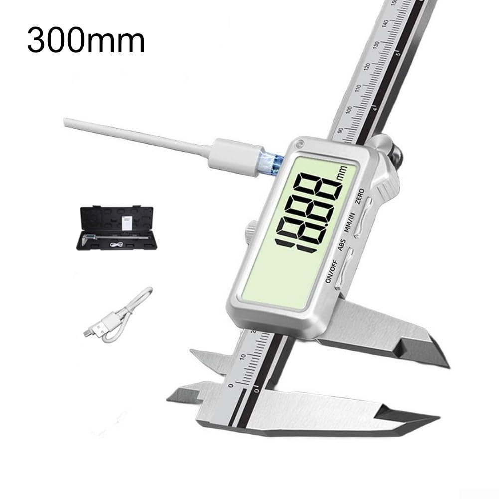 Calibrador digital Vernier de alta precisión con USB C para carga rápida y cuerpo de acero inoxidable grueso para mediciones industriales fiables con pantalla LCD transparente de 200 mm de longitud