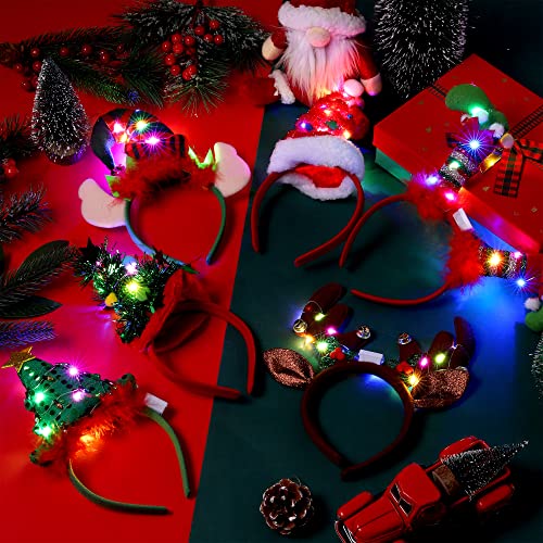 Hiwooii 6 Pack Christmas Headbands Christmas Led Elf Headband Assorted Christmas Tree Reindeer Costume Headwear Cute Elves Party Hats With 6 Different Designs For Christmas And Holiday Parties #TOP4