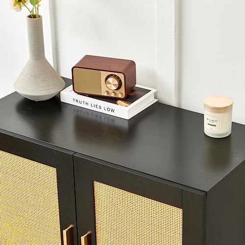 Chf Dpt Sideboard Buffet Cabinet With Natural Rattan Doors, Rattan Storage Cabinet With Adjustable Shelves, Sideboards And Buffets With Storage, Modern Console Cabinet For Bedroom, Living Room #TOP4