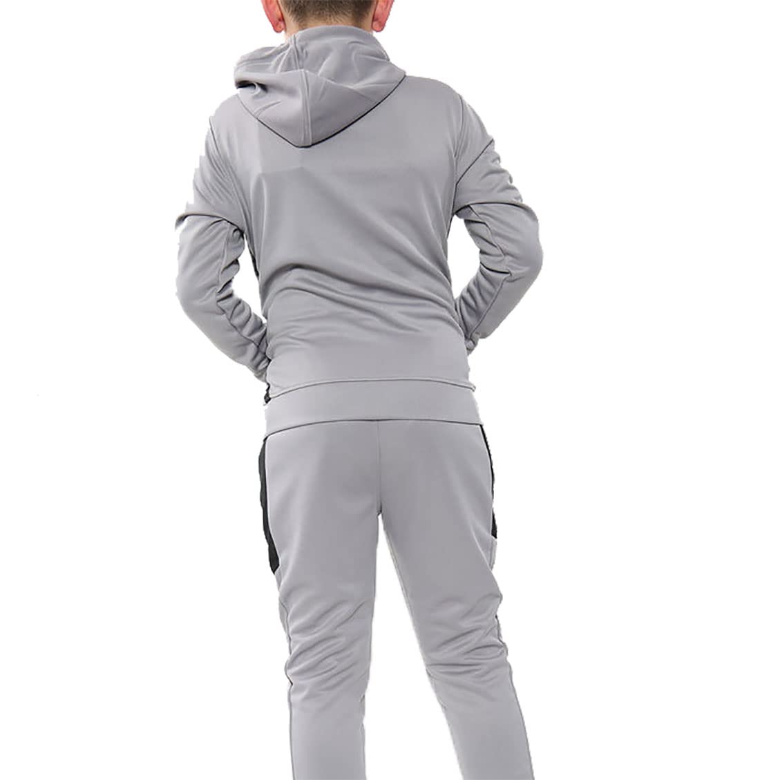 Dzieci długie rękawy odzież aktywna chłopcy prążkowany mankiet dres dziecięcy bluza z kapturem i spodnie dresowe zestaw sportowy, szary, 7-8 Years