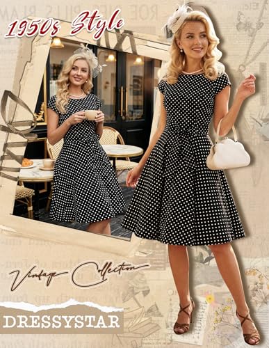 Image of Dressystar Women's Vintage 1950s A Line Cap Sleeve Cocktail Party Dress