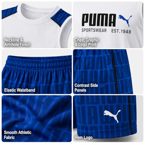 Image of PUMA Active Boys Shorts Set - 2 Piece Dry Fit Sleeveless Basketball Boys Athletic Shirts and Boy Shorts Matching Set (4-16)