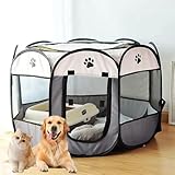 MONSTECH 92 * 92CM Portable Pet Playpen, Dog Playpen Foldable Pet Exercise Pen Tents Cat House Playground for Puppy Kitten Indoor Outdoor Travel Camping Use (Grey, Medium, 1)
