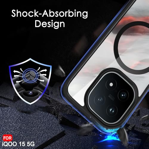 Image of TheGiftKart Hybrid Shockproof Back Cover Case for iQOO 15 5G Compatible with MagSafe | Hard Back Cover Case for iQOO 15 5G (PC & TPU, Transparent Clear Back, Black Sides)