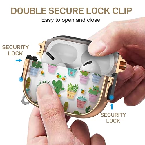 Image of Maxjoy for AirPods Pro 3rd Generation Case with Lock, Clear AirPods Pro 3 Case Lock Protective Hard AirPod Pro 3 Cover for Women Men with Keychain for Airpod Pro 3rd Gen Cover 2025, Cactus