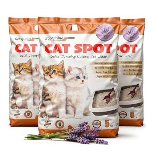 Image of CatSpot Lavender Flower Scented Cat Litter - 5kg | Ultra Absorbent, Quick Clumping, Odor Control, Dust-Free Formula for Cats (Pack of 3)