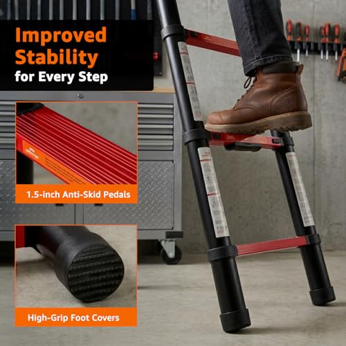 Image of Amazon Basics 4.4 m (14.45 ft) Compact Alloy Steel Telescopic Ladder | 15-Step Extendable & Foldable | Portable Multipurpose