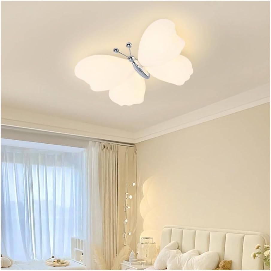 Modern LED Ceiling Light - White Acrylic Butterfly Design 44W Metal Light Fittings for Hallway, Living Room, Kitchen, Bedroom, Aisle (Color : Silver), D1-XYCa