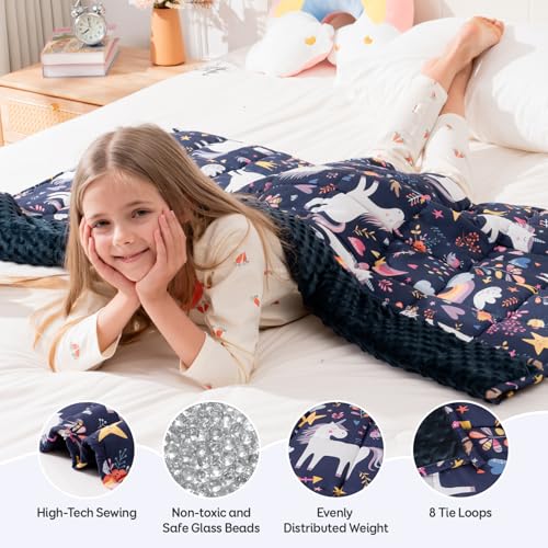 Image of Uttermara Weighted Blanket 3lbs, Cozy Minky Weighted Blankets with Cartoon Patterns, Reversible Washable Heavy Blanket Great for Sleeping, 36x48 inches, Navy Blue Unicorn