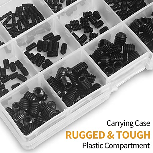 Vigrue 390Pcs #4-40 To 3/8"-16 Sae Hex Allen Head Socket Set Screws Grub Screw Bolts Assortment Kit, Carbon Steel Internal Hex Drive Cup-Point Screws With 7Pcs Hex Wrenches #TOP4