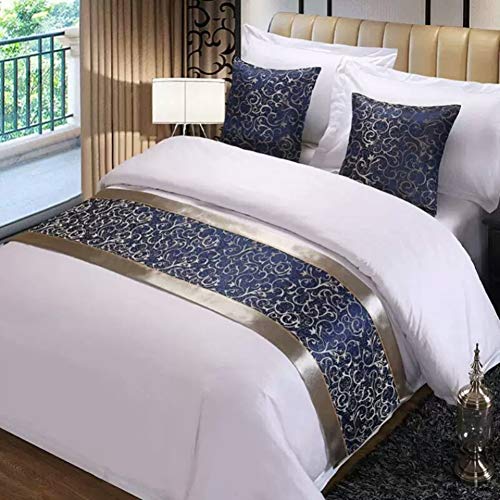 Twelve Luxury Blue Bedding Runner Home Decorative Bed End Scarf for Hotel Wedding Room Single