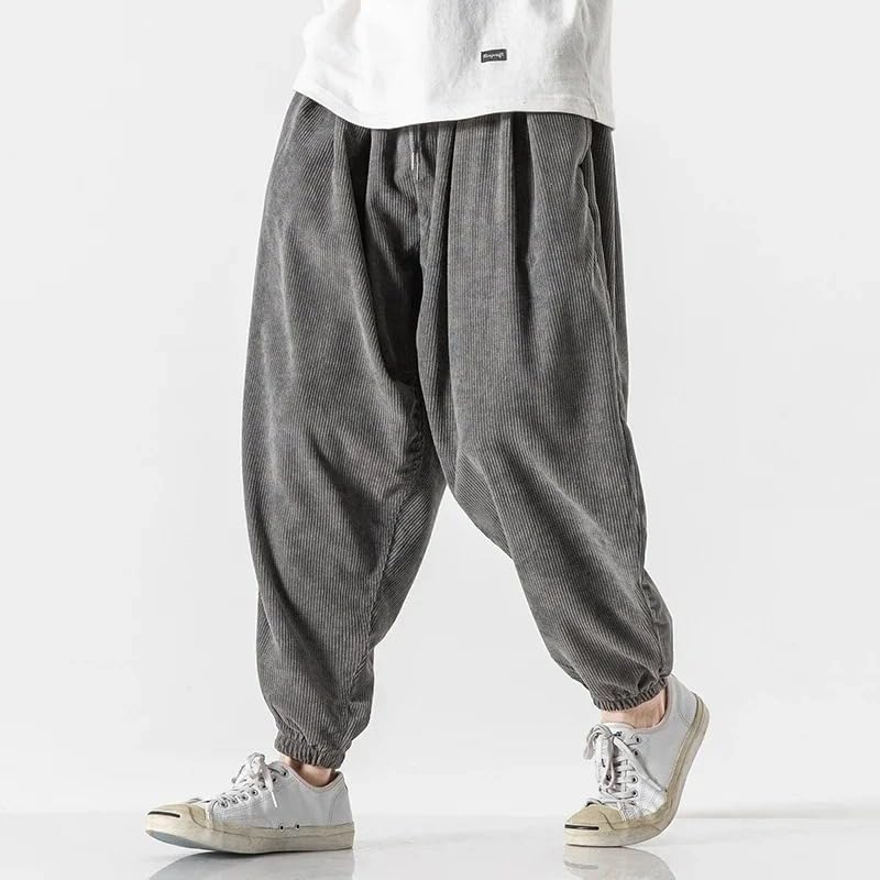 Autumn Winter Pants for Men Japanese Warm Thicken Corduroy Pants Drawstring Cargo Loose Trousers4