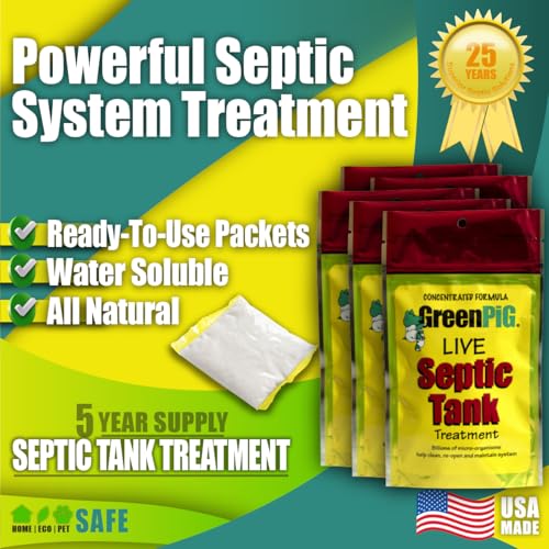 Image of GreenPig Solutions 56 Concentrated Formula Live Septic Tank Treatment, 5 Year Supply | Aids in Breakdown of Septic Waste, Prevents Backups, Easy Dissolvable Flush Packets