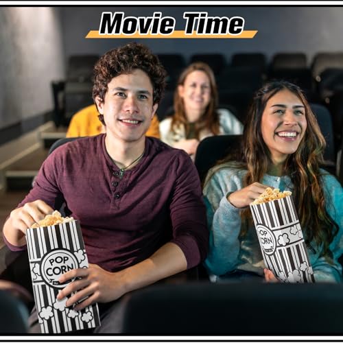 Image of Leinuosen Paper Popcorn Bags Bulk 2 oz Large Flat Bottom Boxes Disposable Container Sleeve Movie Night Popcorn Bucket for Retro Movie Themed Party Carnival Supplies (Black and White,500 Pcs)