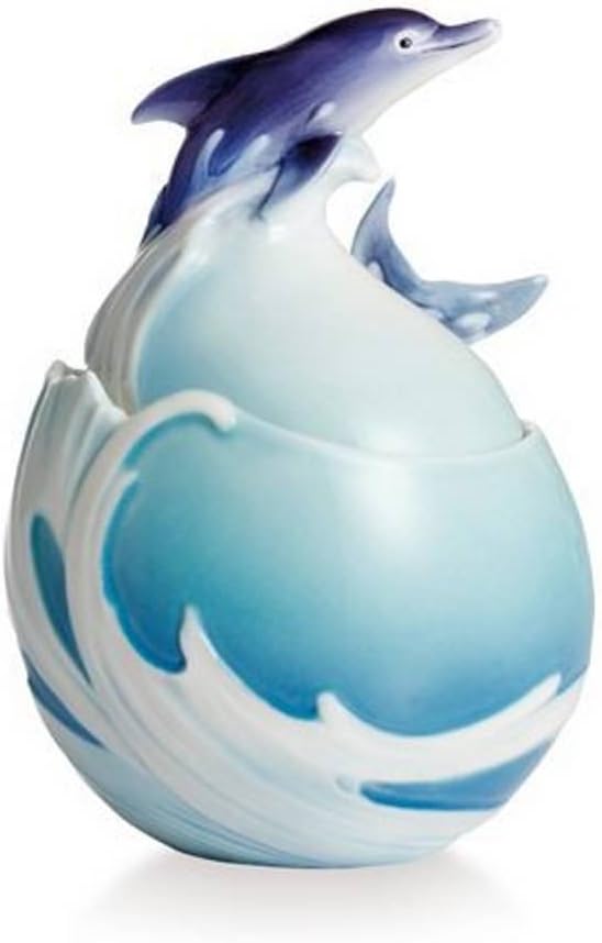 Retired Franz Porcelain Dolphin Splash Sugar Jar w/Cover in