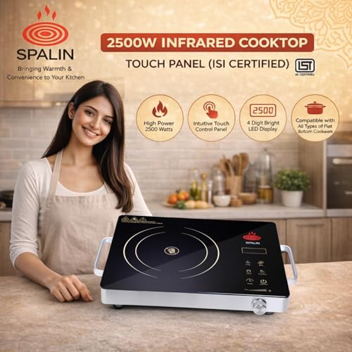 Image of Infrared Cooktop With Grill | Burner Electric Stove | Black Glass Top | Touch Control with Knob | Fast Heating Energy Efficient | Portable Induction Cooker with Safety Features