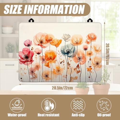 Image of Colorful Poppy Floral Stove Top Covers for Electric Stove, Electric Gas Stove Pad Heat Resistant Range Cooktop Protector for Home Decor Kitchen 28 inchx20 inch