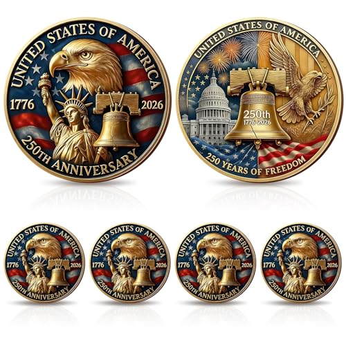Liliaafar 4 Pcs 250th Anniversary Commemorative Coins USA Eagle and Patriotic Symbols Collectible 250 Year Merchandise for Celebration Display Collectors Veterans Independence Day Gift(Eagle Coin)