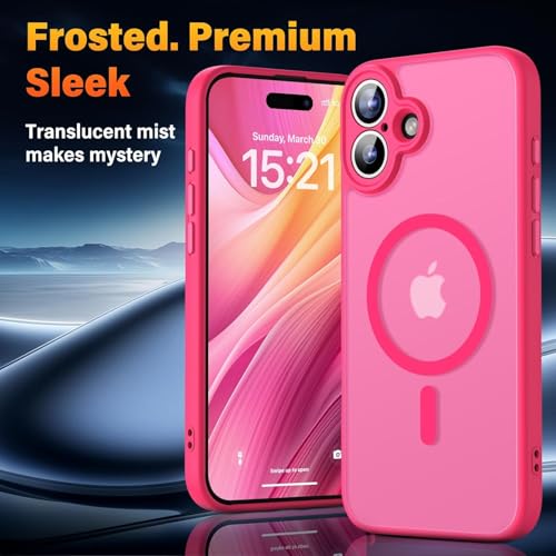Image of Elzzi Magnetic for iPhone 16 Plus Case (Compatible with MagSafe)(with Camera Lens Protection) Slim Translucent Matte Shockproof with Anti-Fingerprint Phone Case, Pink