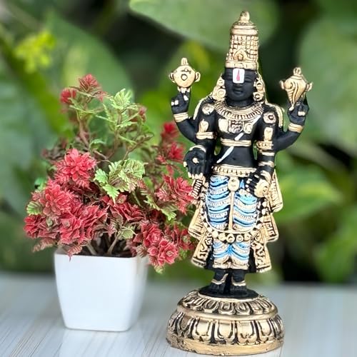 Image of Tirupati Balaji Idol for Car Dashboard, Venkateswara Swamy murthi, Vaastu Advised Balaji Statue - Tirupati Balaji Murti Idols for Pooja Room (Gold Big)