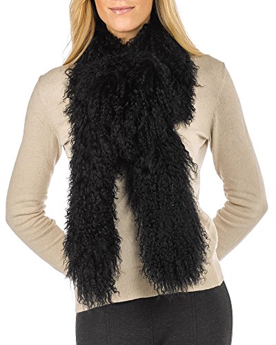Long Tibetan Lamb Fur Scarf - Black