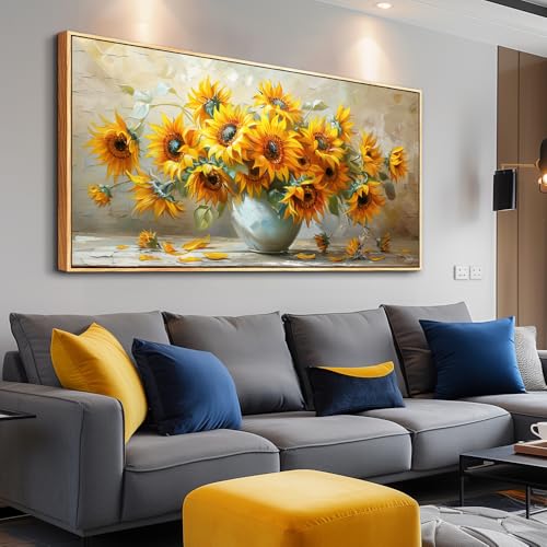 PHAOHUAXM Large Canvas Wall Decor For Living Room Dining Room Mural Vintage Print Yellow Flower Paintings Wood Framed Artwork For Farmhouse Kitchen Bedroom Corridor Home Decor Aesthetics 30x60 In