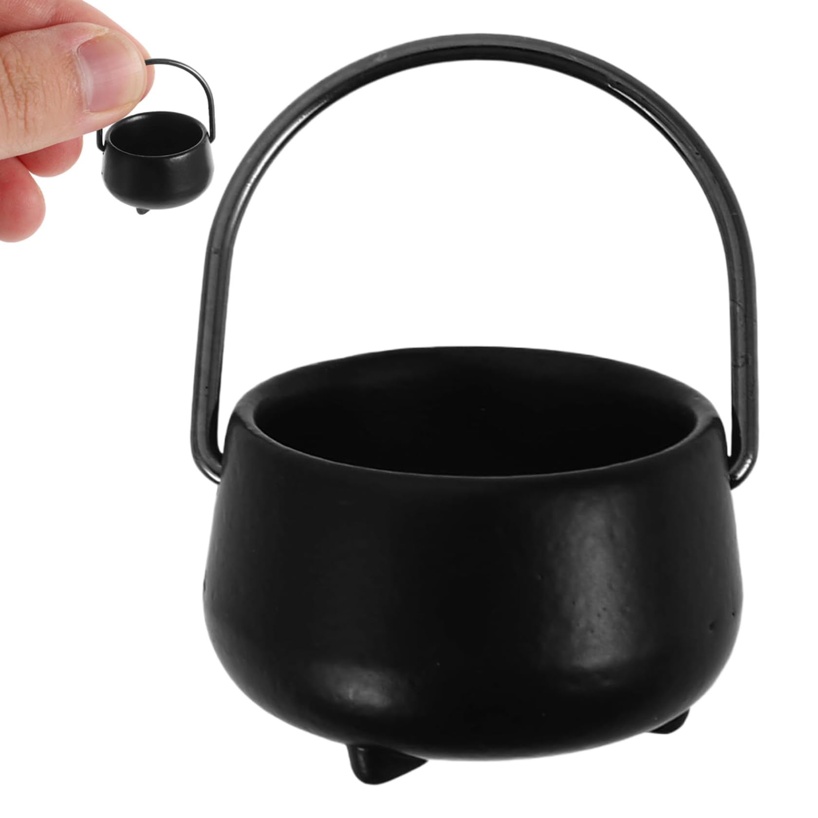 Grsrkep Halloween Cauldron, 1:12 Scale Mini Cauldron with Handle, Alloy Witch Black Pot for Dollhouse Decor, Halloween Party Favor