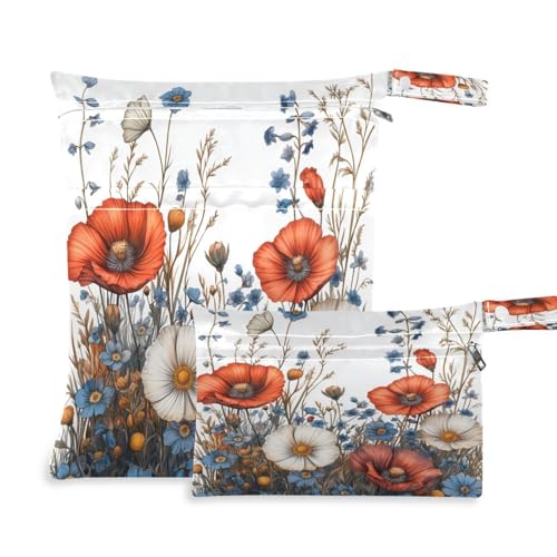 ATTX Elegant Wildflowers Wet Dry Bags 2-Pack - Reusable Cloth Diaper Storage for Travel, Beach & Gym | Multi-Use Waterproof Bags for Swimsuits, Baby Clothes, Sports Gear#386