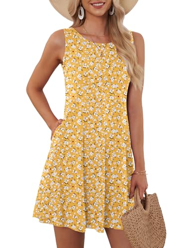 AUSELILY Womens Summer Dresses 2025 Casual Sleeveless Boho Floral Sundresses Beach Swimsuit Coverup with Pockets