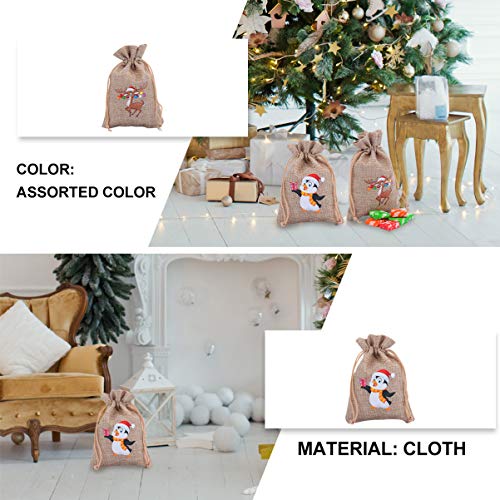 Cabilock 12 peças bolsa de doces de Natal bolsa de juta de Natal com cordão, sacos de presente para