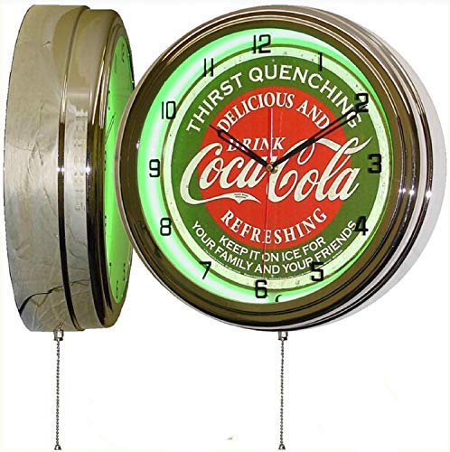 ELG Companies LLC Coca Cola 16 Green Neon Wall Clock Lighted Distressed Sign Soda Pop Shop Coke Bottle Logo Vintage Retro Style