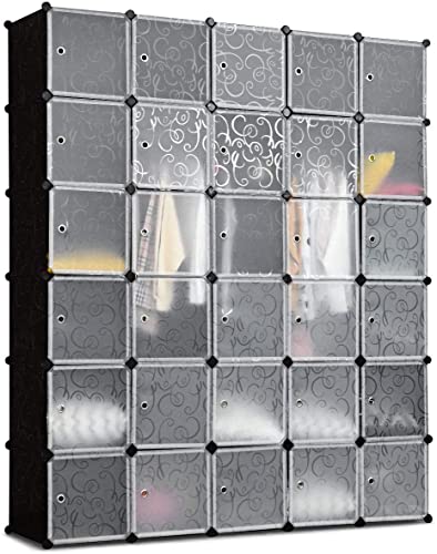 GRAFFY 30-Cube Storage Organizer, Portable Cube Storage with Doors, Cube Closet Storage Shelves,DIY Clothes Cabinet, Large Storage Shelving for Bedroom, Living Room, Office