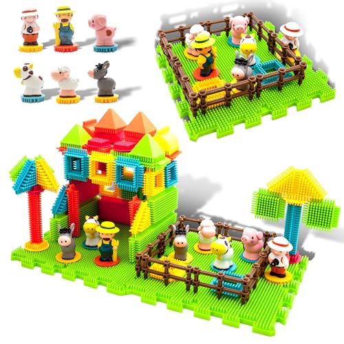PicassoTiles PTB100 100pcs Hedgehog Shape 3D Building Blocks Tiles Farm Theme Set Learning Playset STEM Toy Set Educational Kit Child Branin Development Preschool Kindergarten Toy