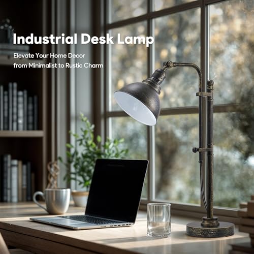 Image of VONLUCE Rustic Desk Lamp, Adjustable Industrial Table Lamp for Home Office